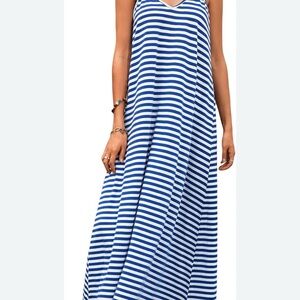 Blue and White Striped Maxi Dress